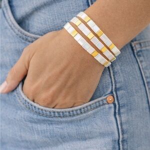 Hand Crafted Gold and White Bracelet Set